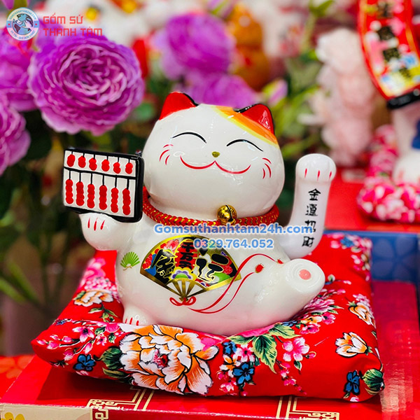 MÈO THẦN TÀI VẪY TAY 16CM CẦM BÀN TÍNH THU HÚT TIỀN TÀI