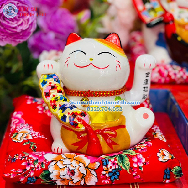 MÈO THẦN TÀI VẪY TAY 16CM CẦM DẢI TIỀN MANG LẠI TÀI LỘC