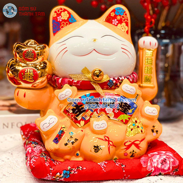 MÈO THẦN TÀI VẪY TAY 25CM CẦN TÚI VÀNG, TAI HOA