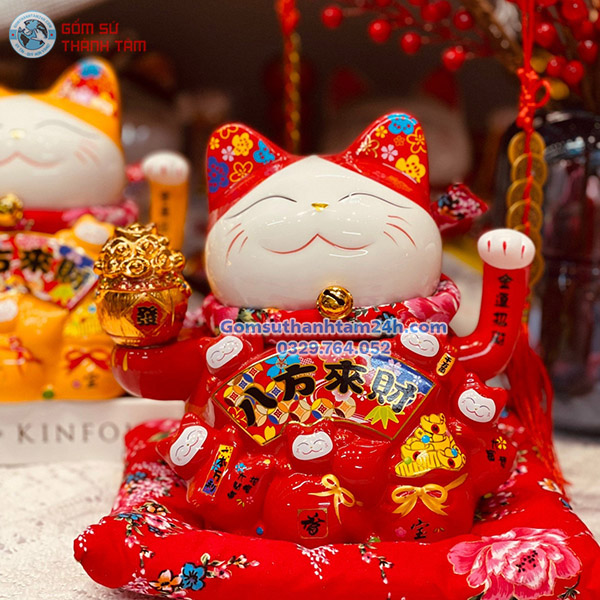 MÈO THẦN TÀI VẪ TAY CAO 20CM CẦM TÚI VÀNG, TAI HOA