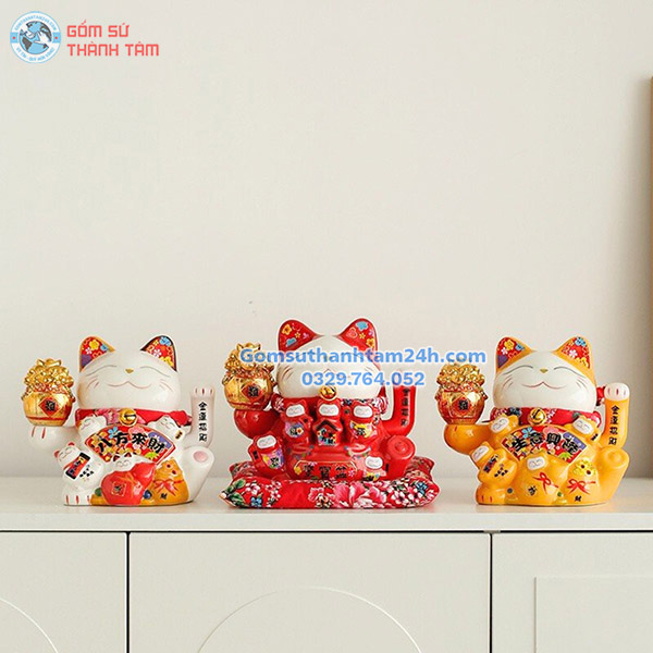 MÈO THẦN TÀI VẪY TAY 16CM VẬN KIM HỎA LỘC