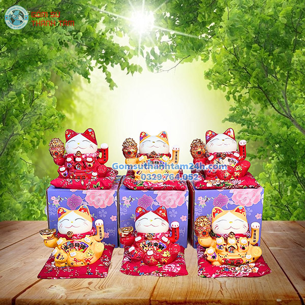 MÈO THẦN TÀI VẪY TAY 16CM VẬN KIM HỎA LỘC