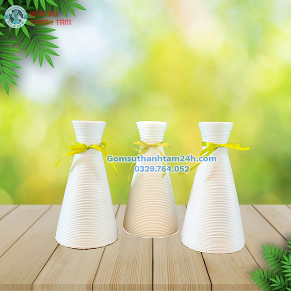 BỘ 3 BÌNH HOA MEN TRẮNG ĐƠN GIẢN MÀ ĐẸP
