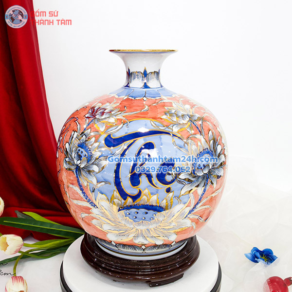 BỘ BA&nbsp;BÌNH HÚT LỘC ĐỎ HOA VĂN VÀNG KIM PHÚC LỘC THỌ