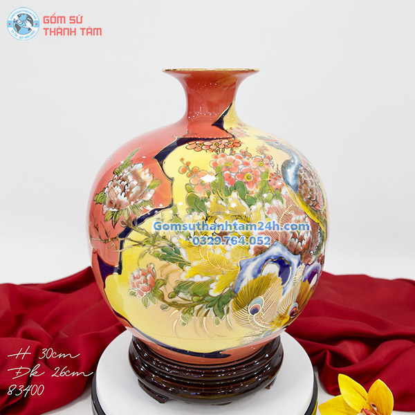 BÌNH HÚT LỘC ĐỎ HOA VĂN VÀNG KIM PHÚ QUÝ TRƯỜNG THỌ