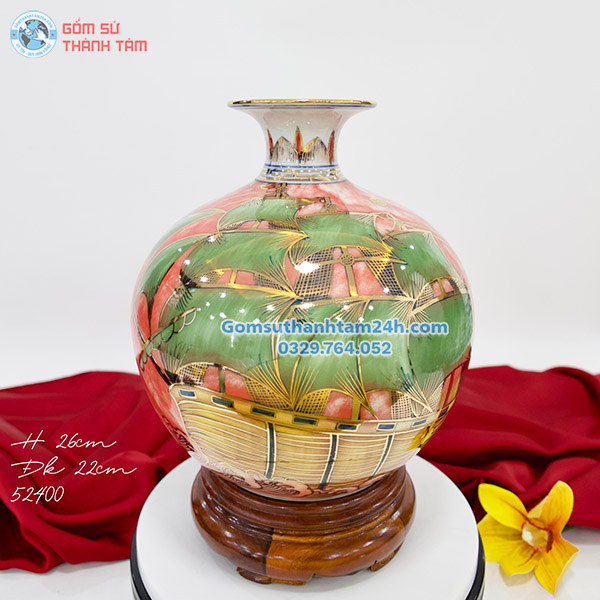 BÌNH HÚT LỘC ĐỎ HOA VĂN VÀNG KIM THUẬN BUỒM XUÔI GIÓ