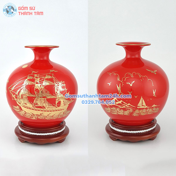 BÌNH HÚT LỘC ĐỎ TRƠN VÀNG KIM THUẬN BUỒM XUÔI GIÓ