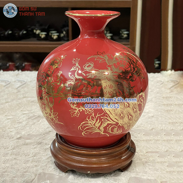 BÌNH HÚT LỘC ĐỎ TRƠN VÀNG KIM VINH HOA PHÚ QUÝ