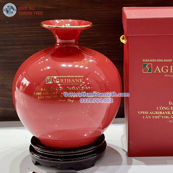 BÌNH HÚT LỘC ĐỎ TRƠN VÀNG KIM IN LOGO THEO YÊU CẦU