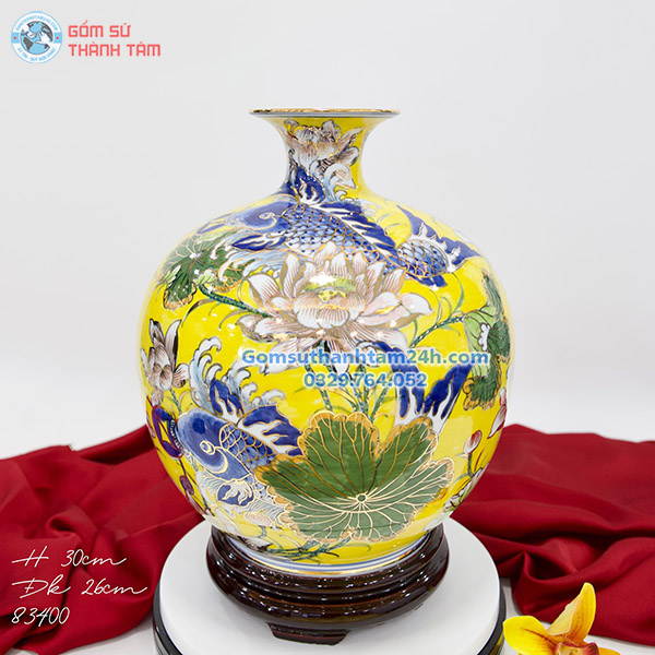 BÌNH HÚT LỘC VÀNG HOA VĂN VÀNG KIM CÁ CHÉP SEN PHÚ QUÝ