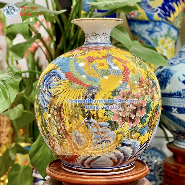 BÌNH HÚT LỘC VÀNG HOA VĂN VÀNG KIM PHƯỢNG