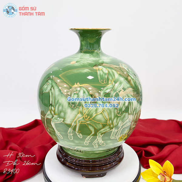 BÌNH HÚT LỘC XANH LÁ HOA VĂN VÀNG KIM MÃ ĐÁO