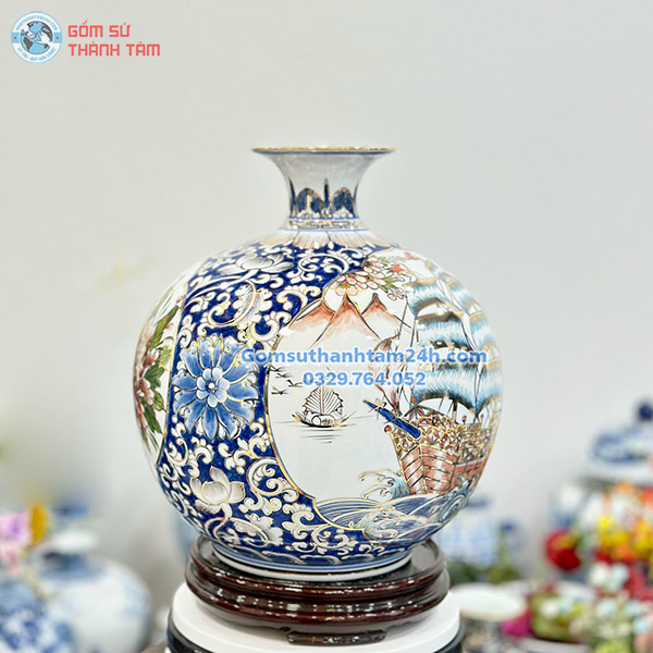 BÌNH HÚT LỘC TRẮNG HOA VĂN VÀNG KIM CÔNG DANH PHÚ QUÝ