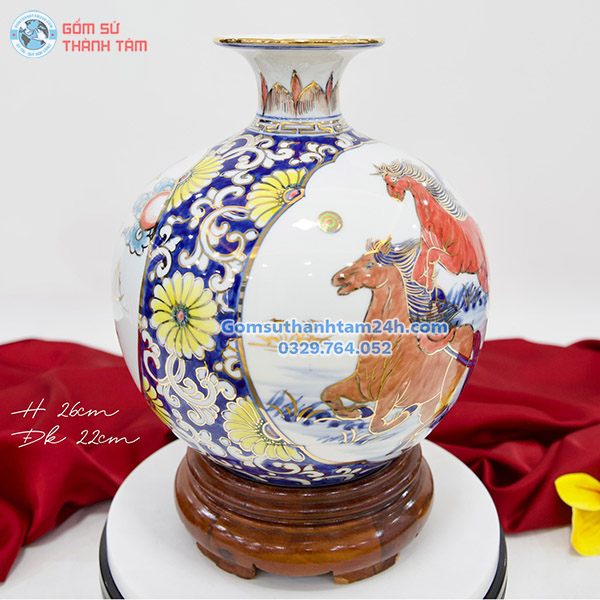 BÌNH HÚT LỘC TRẮNG HOA VĂN VÀNG KIM MÃ ĐÁO THUẬN BUỒM