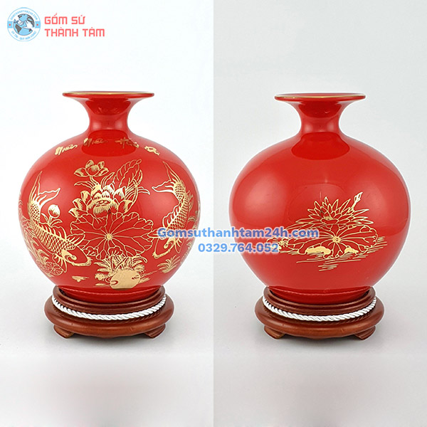 BÌNH HÚT LỘC ĐỎ TRƠN VÀNG KIM CÁ CHÉP TRÔNG TRĂNG