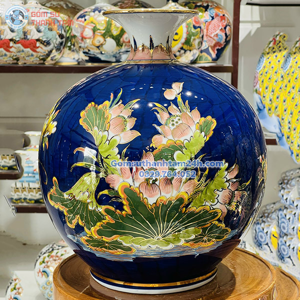 BÌNH HÚT LỘC XANH DƯƠNG HOA VĂN VÀNG KIM CHIM CÔNG