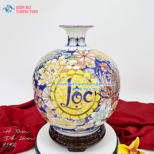 BÌNH HÚT LỘC XANH DƯƠNG HOA VĂN VÀNG KIM PHÚC LỘC THỌ