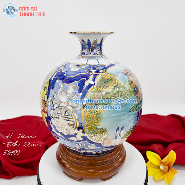 BÌNH HÚT LỘC XANH DƯƠNG HOA VĂN VÀNG KIM NHỊ CẢNH