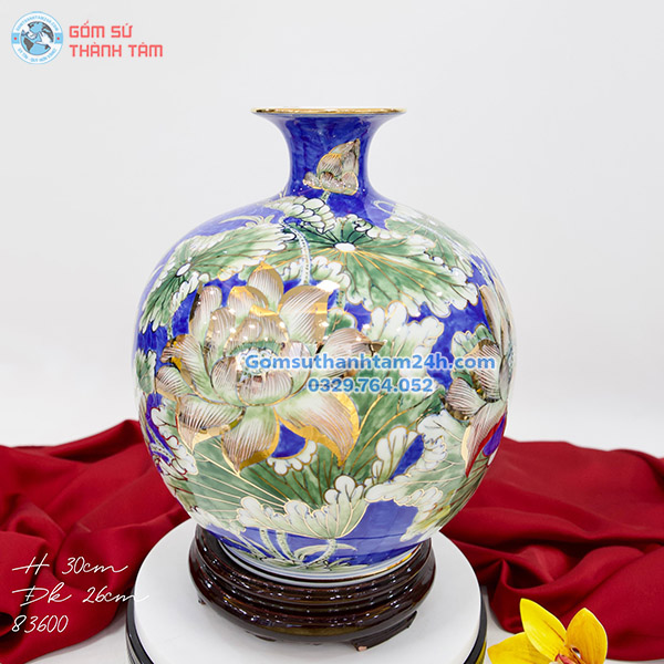 BÌNH HÚT LỘC XANH DƯƠNG HOA VĂN VÀNG KIM CÁ CHÉP