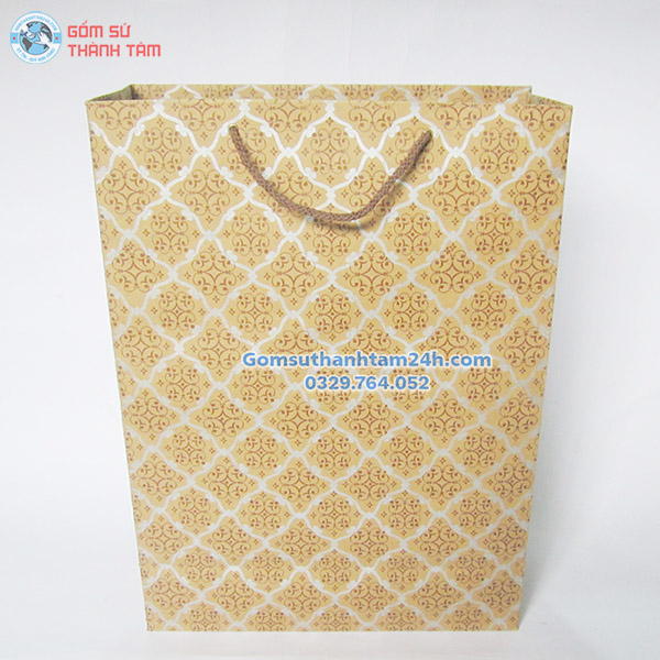 TÚI XÁCH GIẤY MÀU NÂU NHIỀU HOẠ TIẾT HOA VĂN ĐẸP