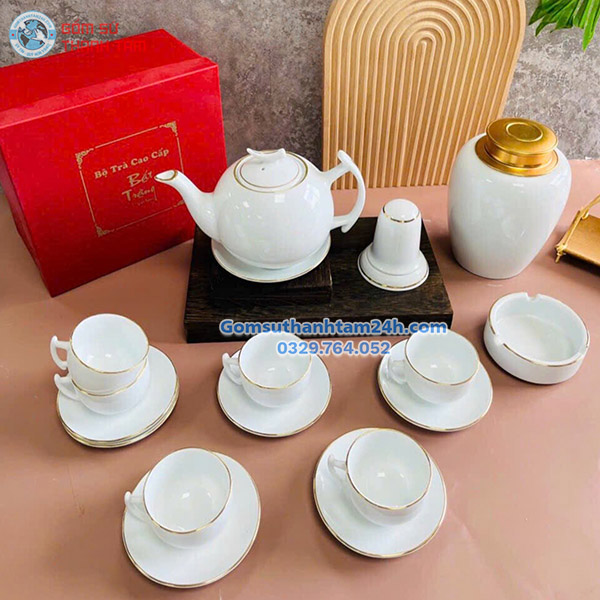 ẤM CHÉN TRẮNG IN LOGO VIỀN VÀNG KIM UY TÍN, CHẤT LƯỢNG&nbsp;