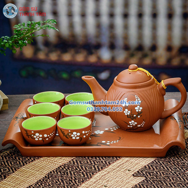 ẤM CHÉN TỬ SA HOA ĐÀO TRẮNG, THỦ CÔNG TỈ MỈ, GIÁ TRỊ CAO