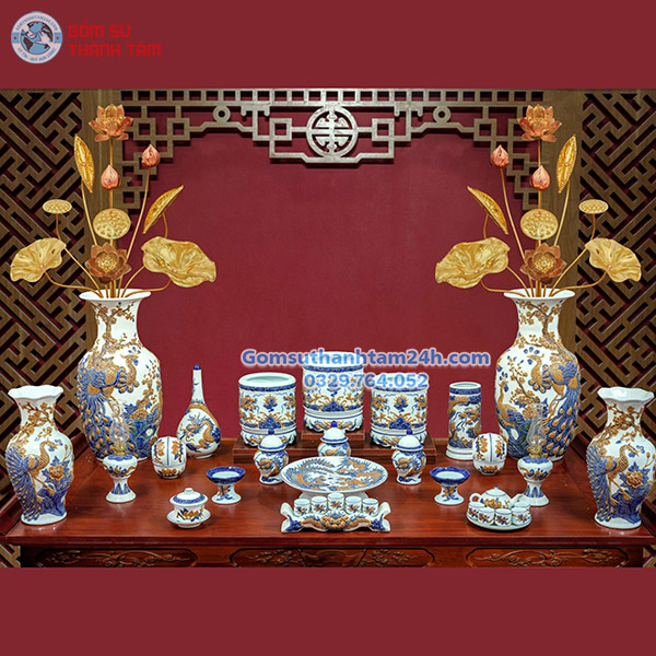 BỘ ĐỒ THỜ LỘC PHÁT MEN XANH ĐẮP NỔI ĐẸP MẮT