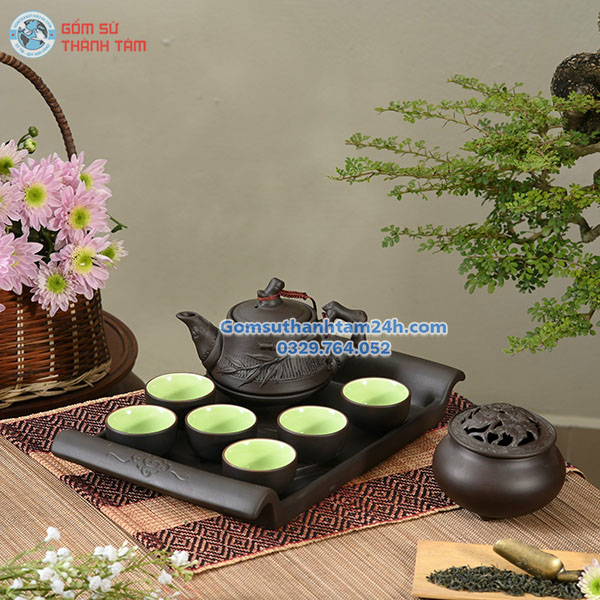 BỘ ẤM CHÉN TỬ SA KHAY VUÔNG, DÁNG ĐẸP, GIỮ TRỌN HƯƠNG TRÀ