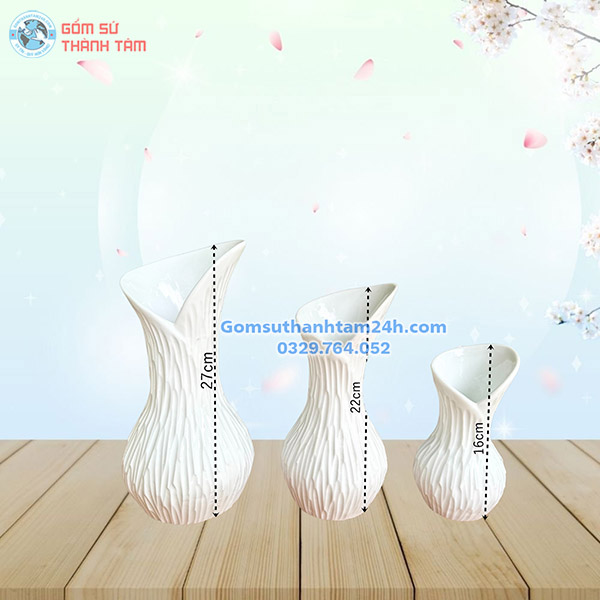 BỘ 3 BÌNH HOA MEN TRẮNG ĐƠN GIẢN MÀ ĐẸP
