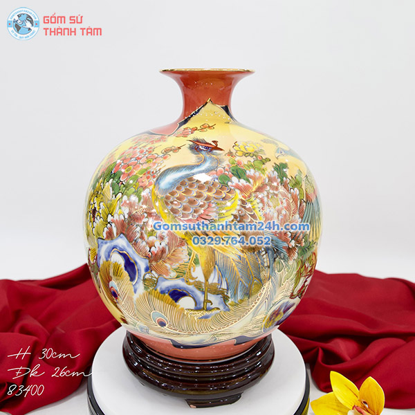 BÌNH HÚT LỘC ĐỎ HOA VĂN VÀNG KIM PHÚ QUÝ TRƯỜNG THỌ