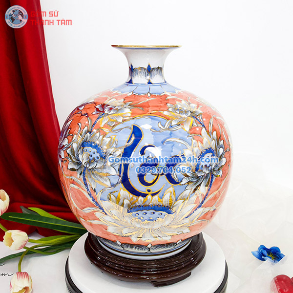 BỘ BA&nbsp;BÌNH HÚT LỘC ĐỎ HOA VĂN VÀNG KIM PHÚC LỘC THỌ