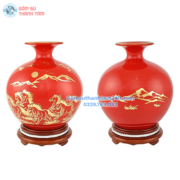 BÌNH HÚT LỘC ĐỎ TRƠN VÀNG KIM MÃ ĐÁO THÀNH CÔNG