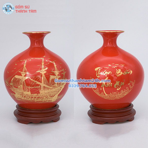 BÌNH HÚT LỘC ĐỎ TRƠN VÀNG KIM THUẬN BUỒM XUÔI GIÓ