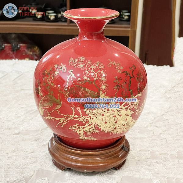 BÌNH HÚT LỘC ĐỎ TRƠN VÀNG KIM VINH HOA PHÚ QUÝ