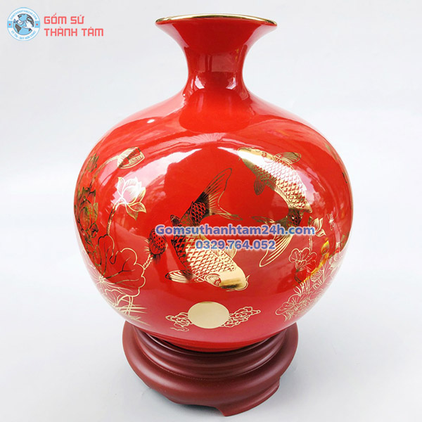 BÌNH HÚT LỘC ĐỎ TRƠN VÀNG KIM CÁ CHÉP TRÔNG TRĂNG