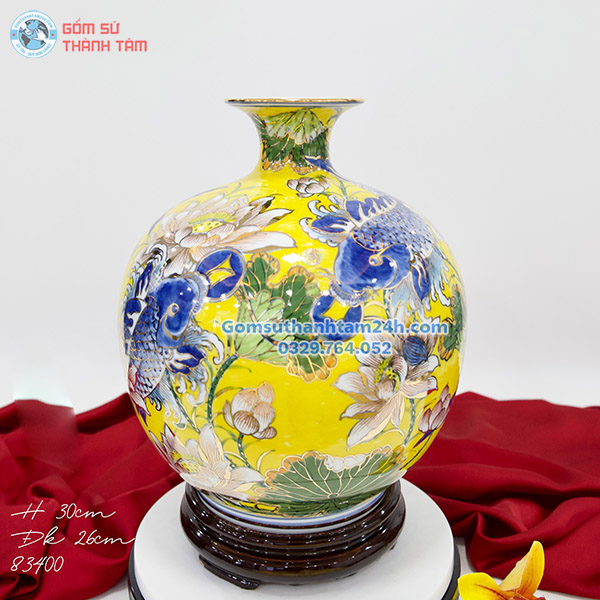 BÌNH HÚT LỘC VÀNG HOA VĂN VÀNG KIM CÁ CHÉP SEN PHÚ QUÝ