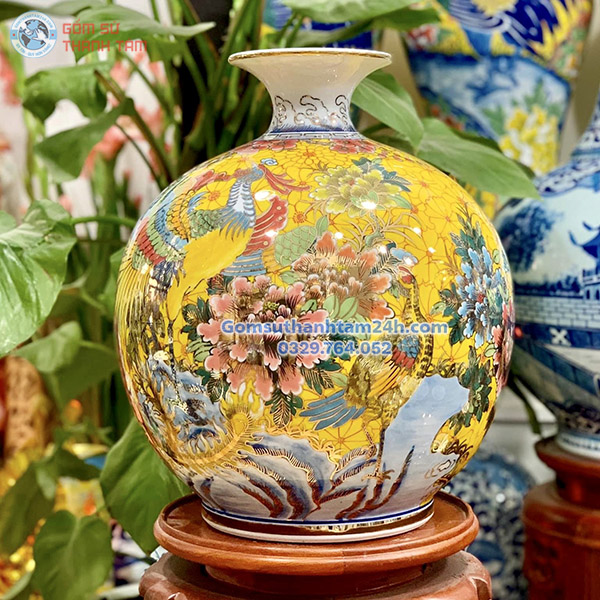 BÌNH HÚT LỘC VÀNG HOA VĂN VÀNG KIM PHƯỢNG