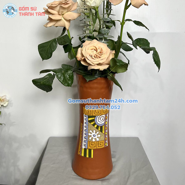 BÌNH HOA GỐM NÂU ĐỎ DÁNG LY ĐẸP MẮT, BỀN ĐẸP