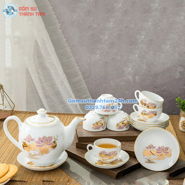 ẤM CHÉN MINH LONG MEN TRẮNG IN LOGO BỀN ĐẸP