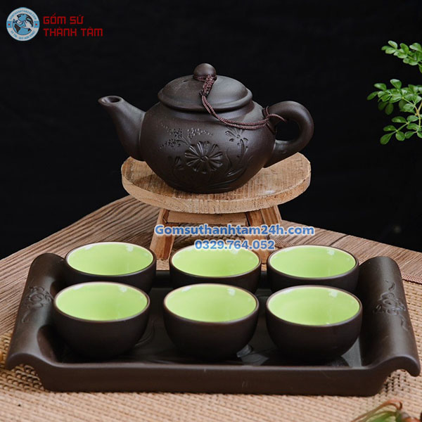 BỘ ẤM CHÉN TỬ SA KHAY VUÔNG, DÁNG ĐẸP, GIỮ TRỌN HƯƠNG TRÀ