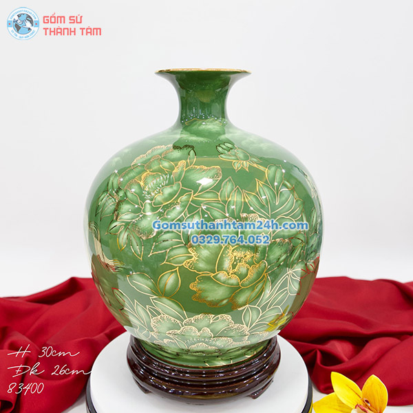 BÌNH HÚT LỘC XANH LÁ HOA VĂN VÀNG KIM MÃ ĐÁO