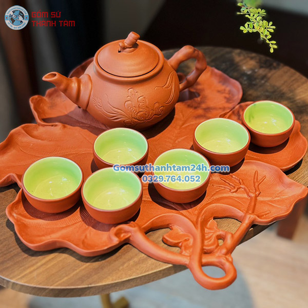 ẤM CHÉN TỬ SA KHAY LÁ CAO CẤP, TRUYỀN THỐNG, ĐẲNG CẤP