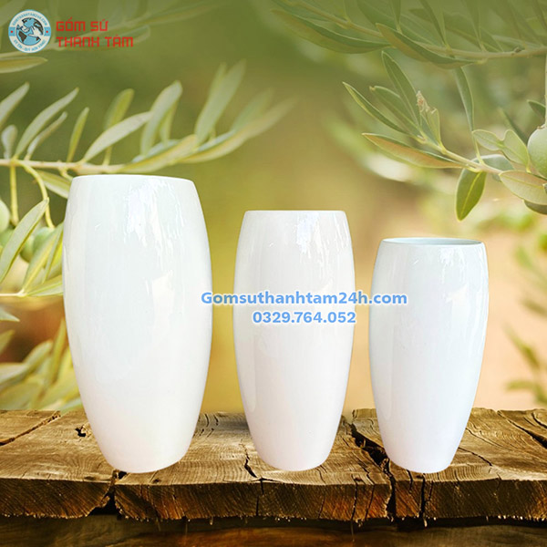 BÌNH HOA MEN TRẮNG KIỂU DÁNG BOM