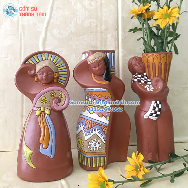 BÌNH HOA GỐM NÂU ĐỎ KIỂU DÁNG NGHỆ THUẬT GIÁ TỐT