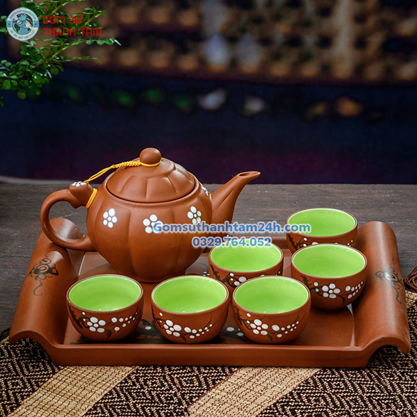 ẤM CHÉN TỬ SA HOA ĐÀO TRẮNG, THỦ CÔNG TỈ MỈ, GIÁ TRỊ CAO