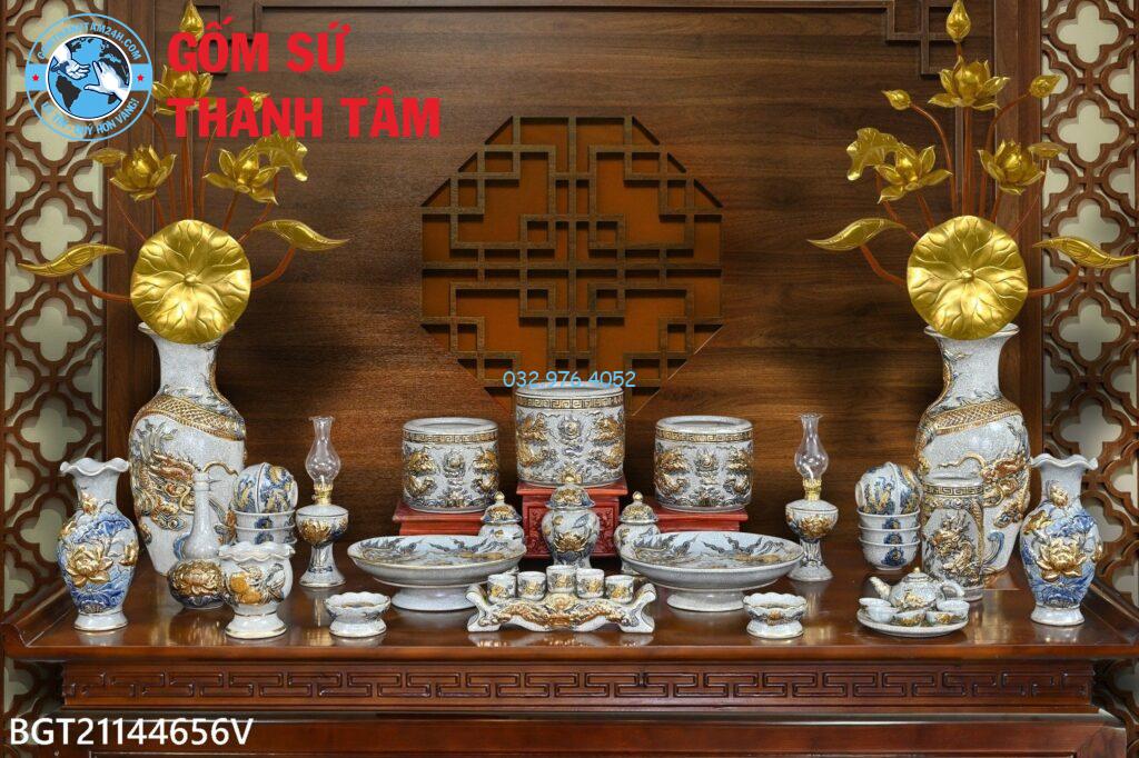 Mua bộ đồ thờ men rạn cổ vẽ vàng