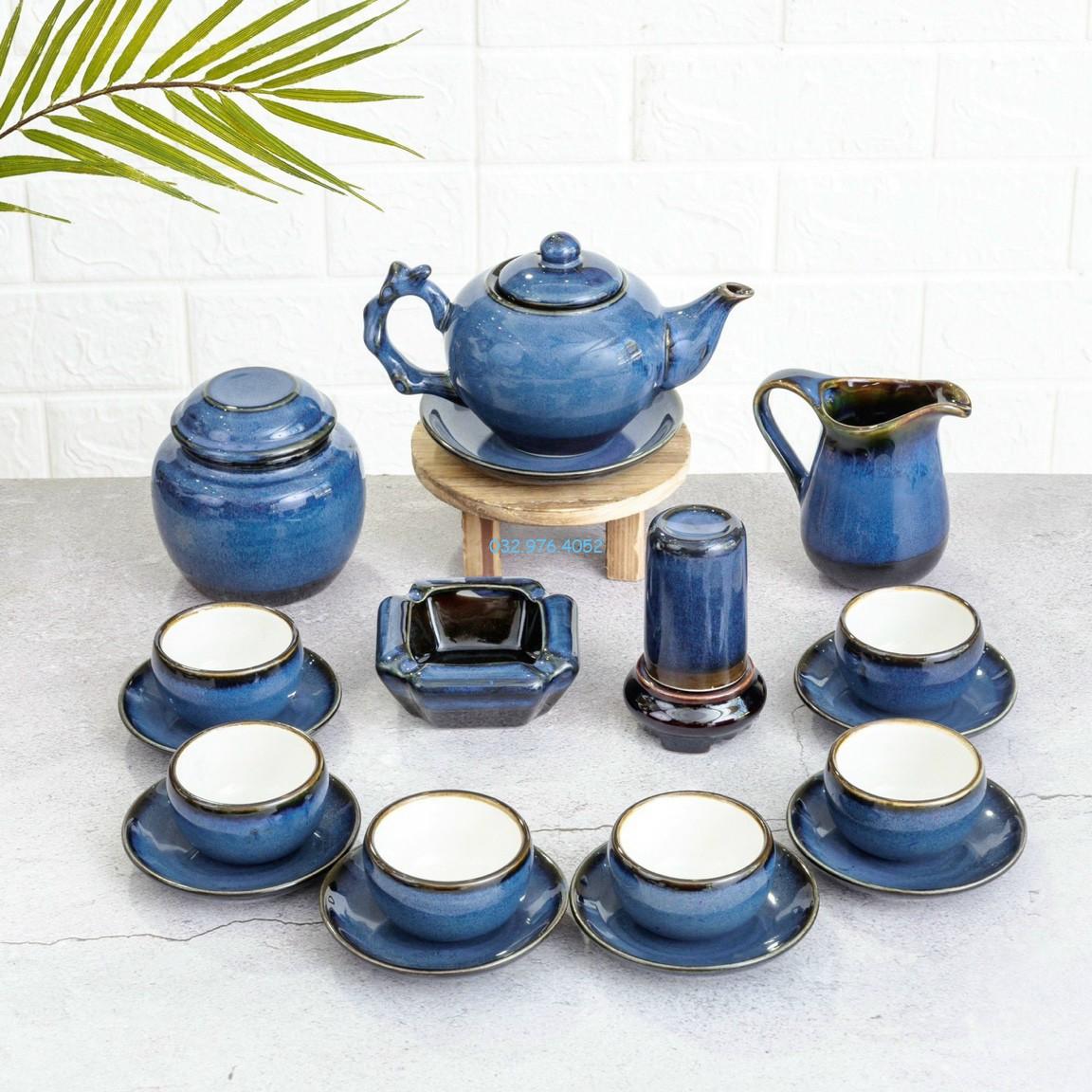 Bộ ấm trà hỏa biến xanh ngọc gốm Bát Tràng chính hãng