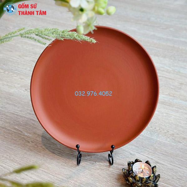 Khay sứ đỏ tròn