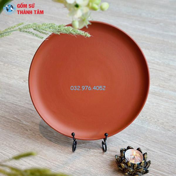 Khay sứ đỏ tròn