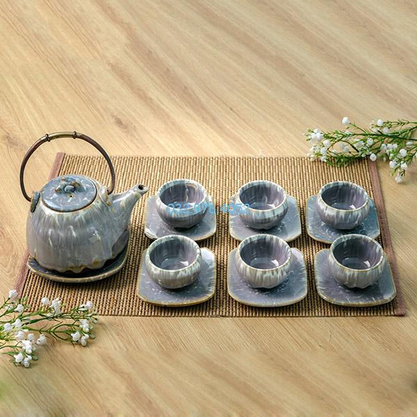 Ấm Chén Hỏa Biến Vân Đá Trắng Tím